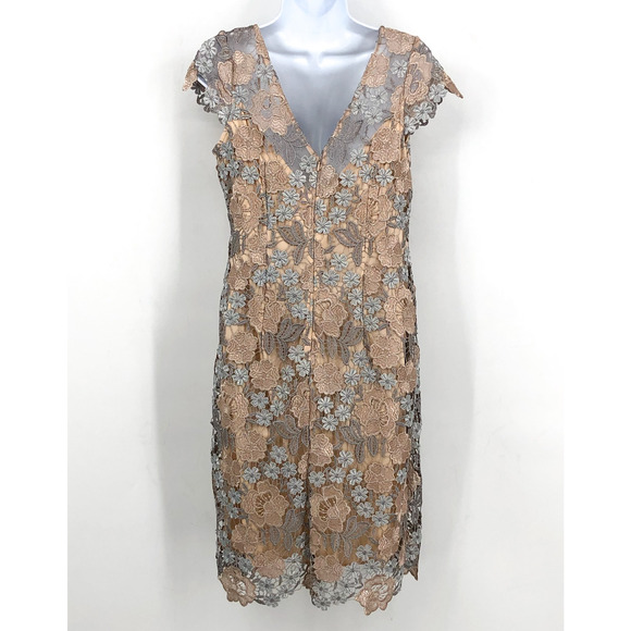 XSCAPE Floral Lace Sheath Dress Size 6 Rose Gold Short Sleeve Boat Neck NWOT - Picture 7 of 11